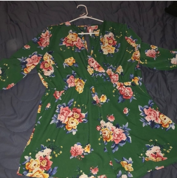 iris Pants - Green Floral Wrap Romper